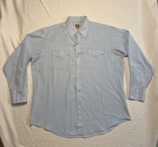 Ely Cattleman Pearl Snap Dress Shirt Light Blue Mens XL Long Sleeve Stripes - £11.39 GBP