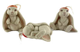 Thanksgiving Bunny Rabbits Set of 3 with Headband and Feather Ceramic Decor - $17.74