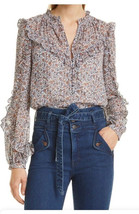 Veronica Beard 10 Chiffon Abra Floral Print Ruffle Blouse long sleeve W/... - $127.71