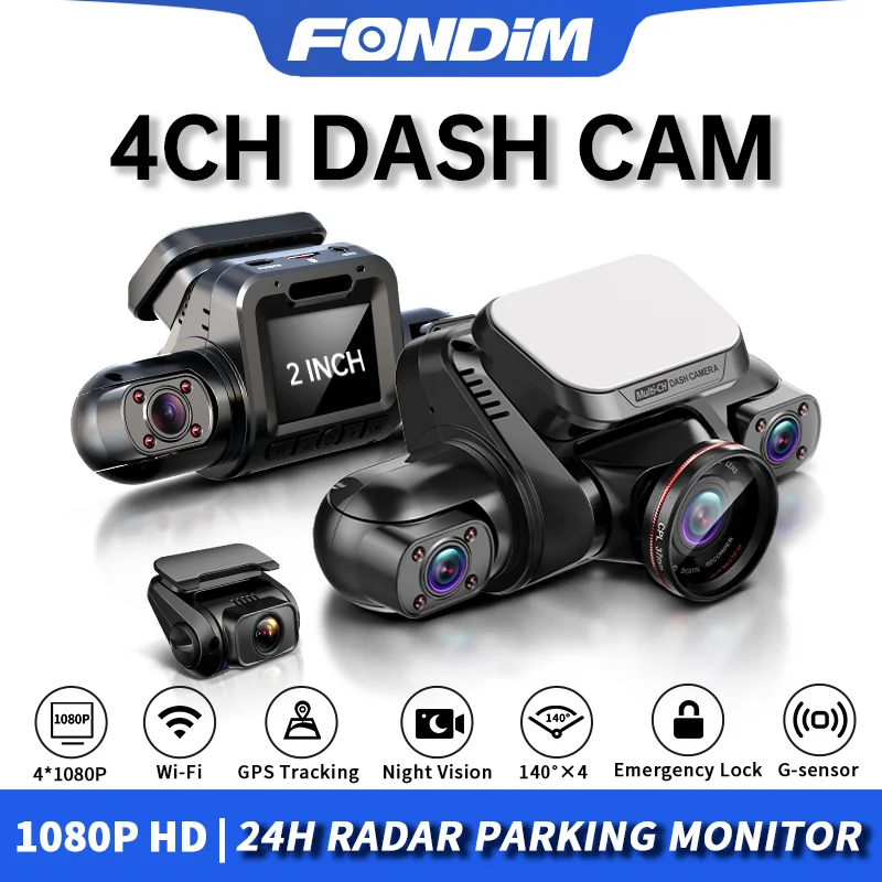 Fondim Mini Hidden Car Dash Cam M8S 4CH Dvr 360 Hd 4*1080P 24H Parking Monitor - £183.83 GBP+