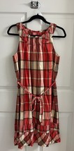 Talbots Dress Size 4 Red Brown Plaid Tie Waist Sleeveless Ruffle Cotton - $27.72
