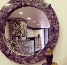 Round Amethyst Stone Crystal Wall Mirror Bathroom Mirror for Interior De... - $7,324.96 MXN+