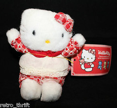 VTG Sanrio Japan Hello Kitty Plush 11cm 4.25&quot; Tall Apron Heart Red Original Tag  - £46.06 GBP