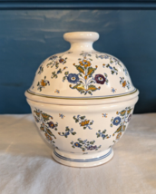 French 6&quot; Lidded Dish, Bowl, Bondil à Moustiers Floral Pottery France w/... - $48.37