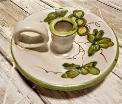 Ceramic Italy Tapered Candle Holder w/Handle Hand Painted Floral/ Grapes Green  - £6.29 GBP