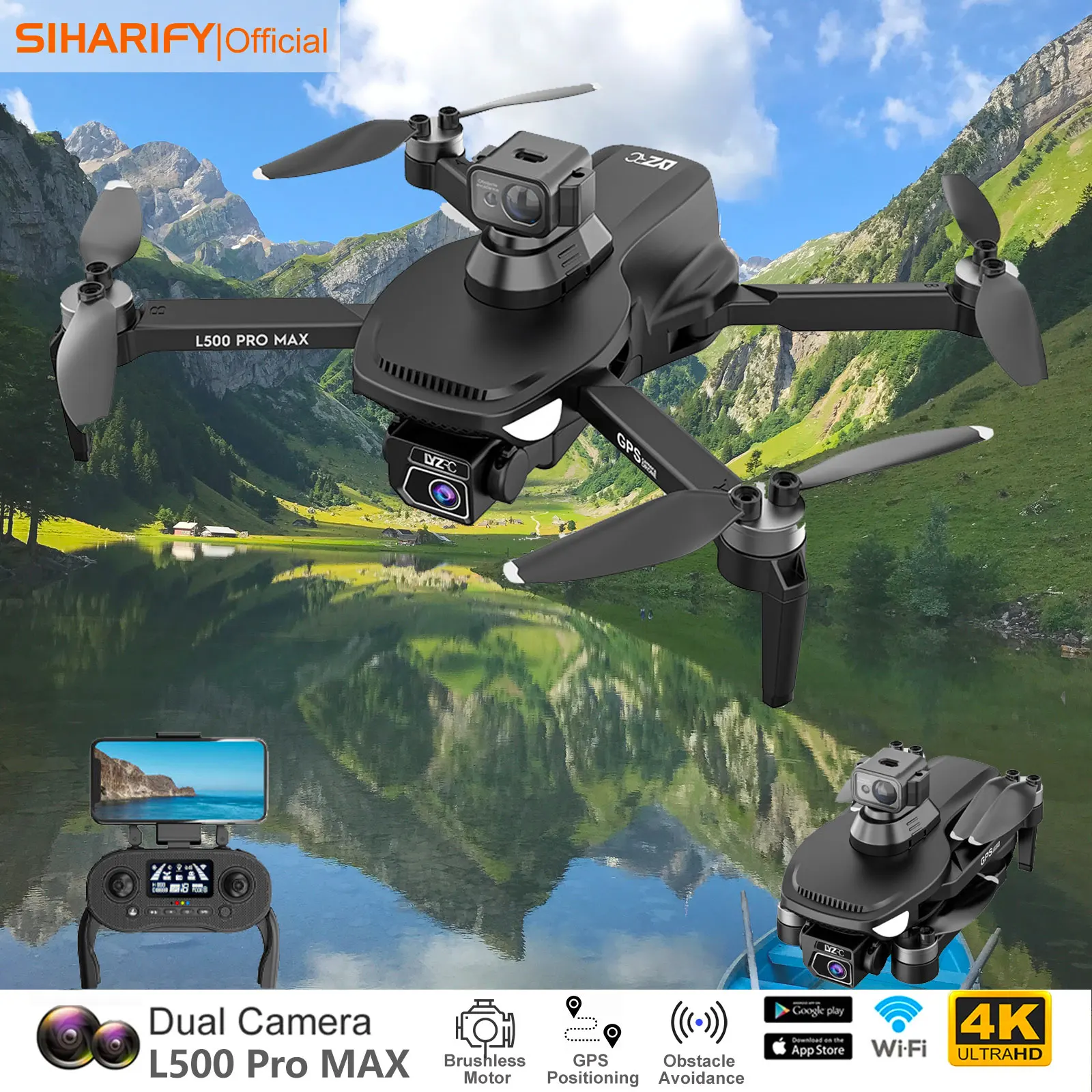 SIHARIFY GPS RC Drone 5G HD 4K Camera Professional 1200m Remote Control Distan - £207.12 GBP+