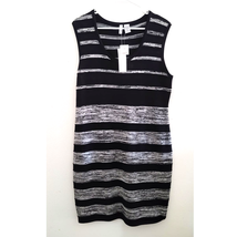 Sami and JO Black Gray Striped Bodycon Stretch Sleeveless Dress XL NEW - £15.69 GBP