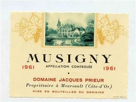 Domaine Jacques Prieur Musigny 1961 Wine Label - $11.88