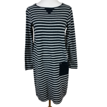 J. Jill Sweater Dress Small Black Gray Striped Shift Short Long Sleeve Pocket - £19.64 GBP