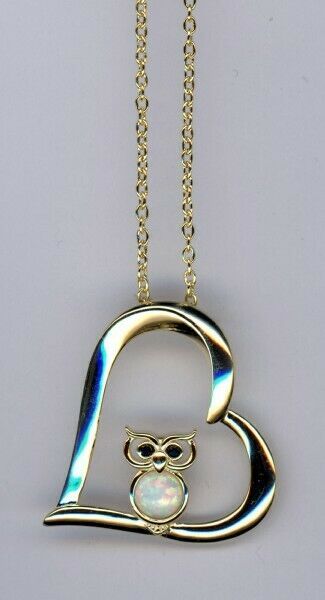 Primary image for Golden Heart with an OWL hanging inside w/ OPAL belly and golden Chain