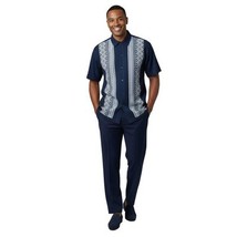 Men Silversilk 2pc Walking Leisure Matching Suit Italian Woven Knits 71003 Navy image 7
