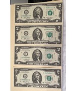 4 New $2 Bills 2017A Consecutive Low Serial # 64 To # 67 Two Dollar Note... - £11.69 GBP