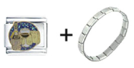 Pugster Bracelet Italian Charm Chianti  Glass of Wine &amp; Cheese - £7.96 GBP