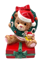 Vtg Geo Z Lefton Christmas Bear Wreath Music Box We Wish You A Merry WATCH VIDEO - £41.68 GBP