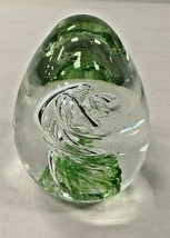 Glass Green Twist Clear Field Paperweight 2 1/2&quot; X 3 1/4&quot; Art Paper Weight - £110.19 GBP