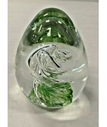 Glass Green TWIST Clear Field PAPERWEIGHT  2 1/2&quot; x 3 1/4&quot; Art Paper Weight - £110.23 GBP
