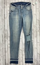 Wallflower Skinny Women Juniors Size 5 Contrast Hems Distressed Light Wash Jeans - £17.04 GBP