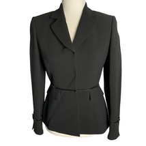 Vintage Y2K Tahari Blazer Jacket 2P Black Lined Lace Trim Snap Front Notch - $46.44