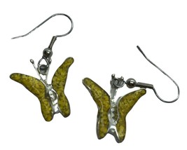 Vintage ALPACA Mexico Butterfly Yellow Dangle Inlay Earrings Boho cottagecore - £9.34 GBP
