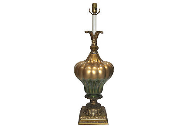 Vintage Murano Glass Table Lamp for Marbro Green Gold Gourd Form Regency... - $1,421.25