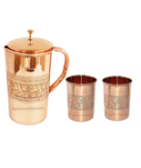 Copper Water Pitcher Jug Flower Embossed Water Drinking Tumbler Cup Heal... - £24.43 GBP+
