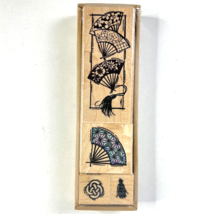 Stampendous Asian Woods Dancing Fan 4 Rubber Stamps Key Image Frame Background - $19.22