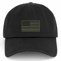Trendy Apparel Shop XXL USA Olive Flag Embroidered Unstructured Cotton Cap - Bla - £17.62 GBP