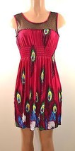 Sleeveless peacock print dress with/sheer top - $26.99