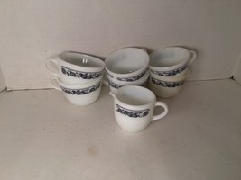 Vintage PYREX Lot 7 Old Town Blue Onion Corning Coffee Cups Milk Glass Creamer - $13.50