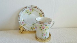 Rare Vintage Bone China Demitasse Hand Painted Tea Cup and Saucer 3D Design - £12.74 GBP