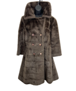 Vintage Faux Fur Coat Double Breasted Chocolate Brown Size S/M - $994.62 MXN