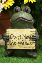 Ebros 10&quot; H Whimsical Green Frog Toad Holding &#39;Don&#39;t Mind The Weeds&#39; Sign Statue - £31.96 GBP