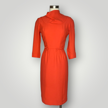 Vintage 1950s Sue Leslie Dress Bright Coral Women&#39;s XS Long Sleeve Knee ... - £57.08 GBP