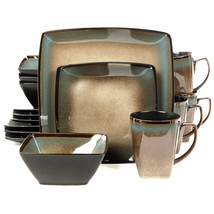 Gibson Elite Tequesta 16-Piece Square Dinnerware Set, Taupe - £76.55 GBP