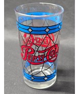 Vintage PEPSI COLA 5&quot; Glass - Spiderman Style Blue Bars &amp; Black Webbing ... - $9.88