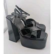 Women&#39;s 8.5 Chunky Platform Heels Black Faux Patent Leather Square Open ... - $19.99