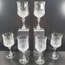 6 Cristal D&#39;Arques Longchamp Water Goblets Set Crystal Clear Etch Cut France Lot - £47.37 GBP