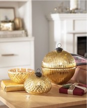 Gold Christmas Balsam Cedar Mercury Glass Ornament Scented Candles Set Of 2 - £168.34 GBP