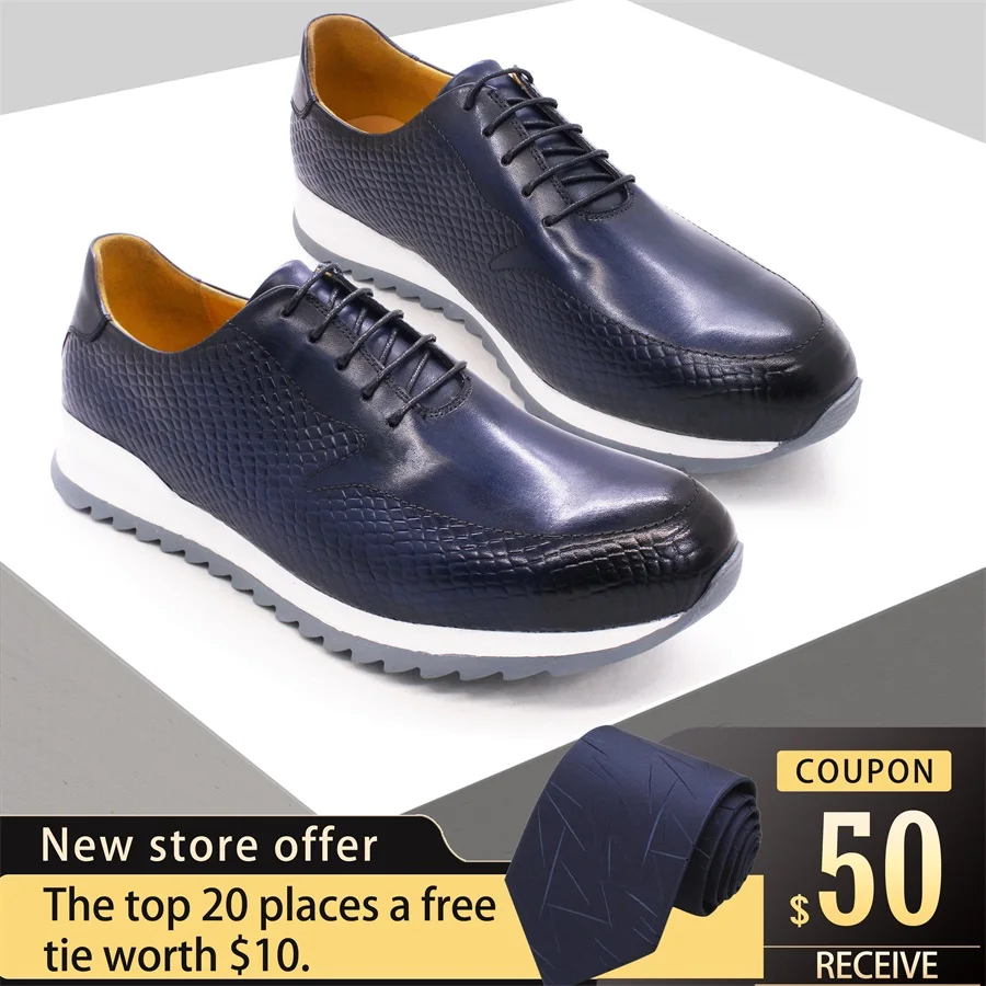 Men&#39;s Leather Shoes High Quality Lace up Casual Fashion Comfortable Part... - $145.47