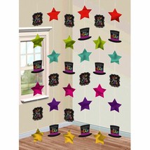 Happy New Years Eve 6 Doorway Foil Star String Decoration Jewel Tones - $6.92
