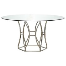 Best Master Luna 54&quot; Stainless Steel and Glass Round Dining Table in Silver - £1,027.75 GBP