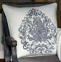 Sferra Torella Decorative Pillow Linen Embroidered Beaded Ivory/Silver 20x20 New - £26.82 GBP