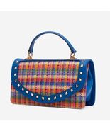 The Zoe Multicolor Tweed &amp; Blue Leather Handbag - $477.90