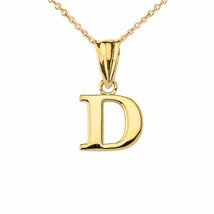 14k Solid Yellow Gold Small Mini Initial Letter D Pendant Necklace - £75.39 GBP+