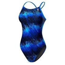 TYR Womens Perseus Cutoutfit One Piece Swimsuit Open Back Blue Black 26 - $24.08