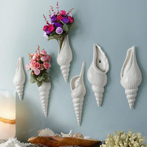 Wall-hung Conch Shaped Ceramic Vase with Artificial Flowers Wall Decoration - £39.66 GBP