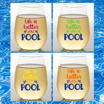 LIFE is BETTER at the POOL Set of 4 Tritan Plastic Unbreakable 16 oz Ste... - £18.54 GBP