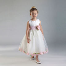 Stunning White Christening Flower Girl Dress w/Pink Petals Crayon Kids USA - $57.50