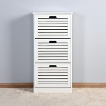 White Shoe Storage Cabinet with 3 Flip Doors 20.94x9.45x43.11 inch - £92.88 GBP