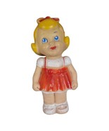 Vintage 8.5&quot; Sun Rubber Clone Rubber Baby Doll Red Dress Girl Squeaky  - £31.23 GBP